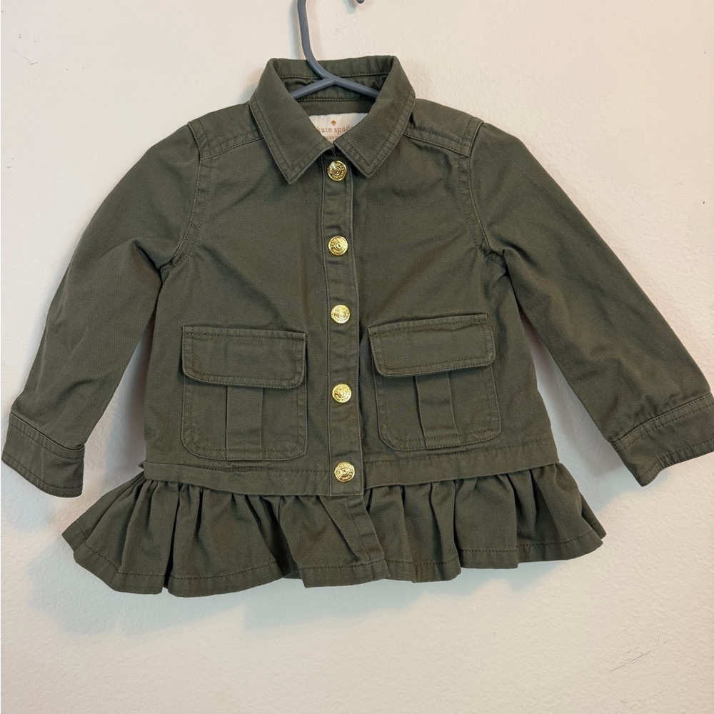 Girls Olive Green Ruffle Hem Jacket
